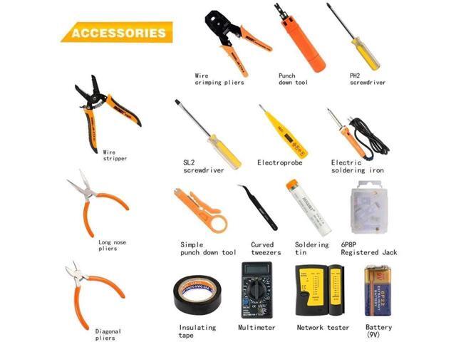 Computer Tool Kits - Professional 17 in 1 Network Cable Maintenance Tools - RJ45/RJ11/8P8C Connectors, LAN/Cat5e/Cat6 Cable Tester, Soldering Iron,...