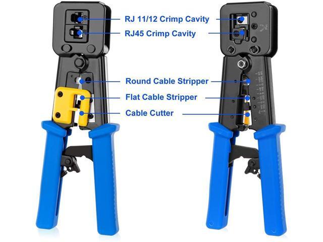 J45 Crimp Tool Kit Pass Thru Cat5 Cat5e Cat6 RJ45 Crimping Tool with 20PCS RJ45 Cat6 Pass Through Connectors, 20PCS Covers, 1 Network Cable...