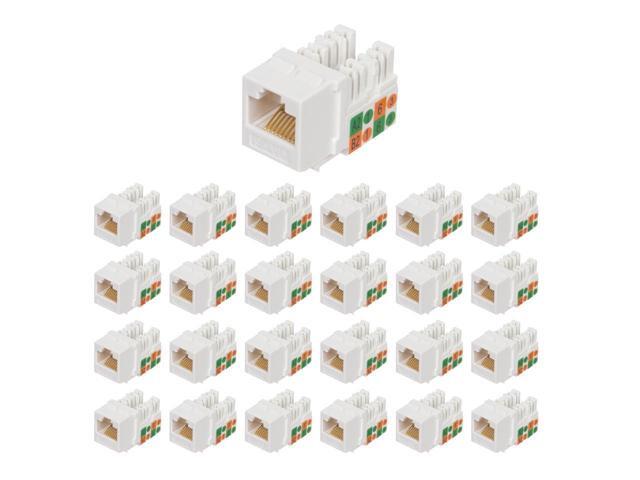 BUCIER Cat6 RJ45 90-Degree Keystone Jack, Punch Down Keystone Jack Adapter White (25 Pack)