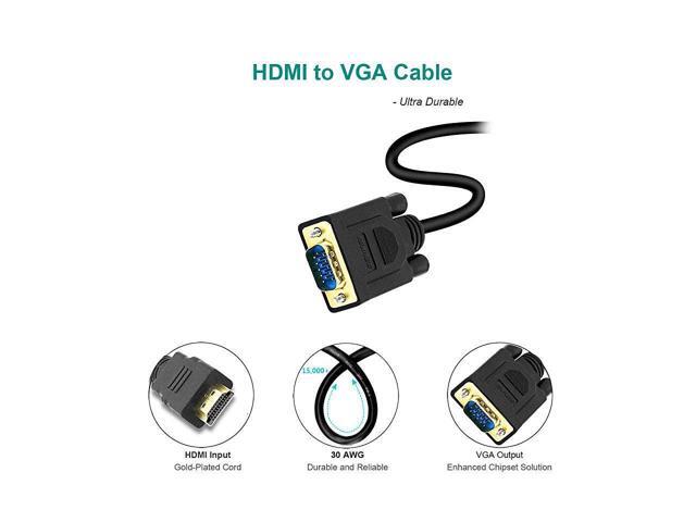 HDMI to VGA GoldPlated HDMI to VGA 6 Feet Cable Male to Male Compatible for Computer Desktop Laptop PC Monitor Projector HDTV Raspberry Pi Roku...
