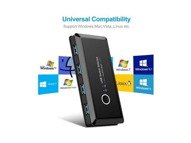 USB Sharing Switch for 2 Computers Sharing 4 USB 3.0 Ports, KVM Switches Adapter Hub for PC, Printer, U-disk, Mouse, Keyboard with One Button...