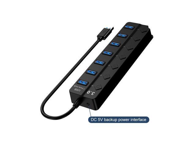 USB 3.0 Hub, DEFEILIN 7 Port Powered USB Hub Expander Aluminum USB 3.0 Data Port hub with Universal 5V AC Adapter and Individual On/Off Switches...