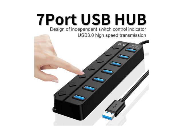 USB 3.0 Hub, DEFEILIN 7 Port Powered USB Hub Expander Aluminum USB 3.0 Data Port hub with Universal 5V AC Adapter and Individual On/Off Switches...