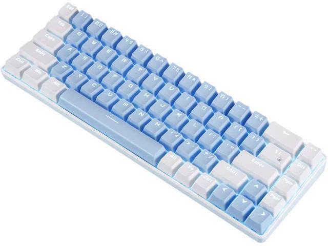 68 Keys Blue White Mechanical Gaming Keyboard 60% Keyboard Anti-Ghosting Type-C USB Wired and Wireless Bluetooth Connection mode LED Backlit.
