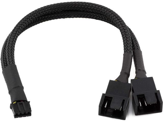 4-Pin PWM GPU Dual Fan Splitter Adapter Cable All Black Sleeved for Graphics Cards