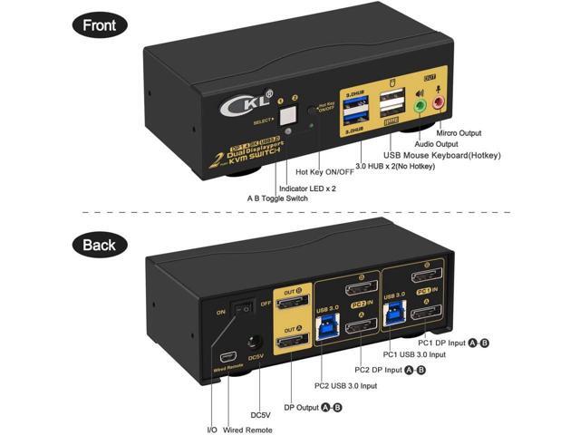 CKL 2 Port USB 3.0 KVM Switch Dual Monitor DisplayPort 1.4 4K@144Hz 8K@30Hz for 2 Computers or Laptops Sharing Extended Monitors, Keyboard and...