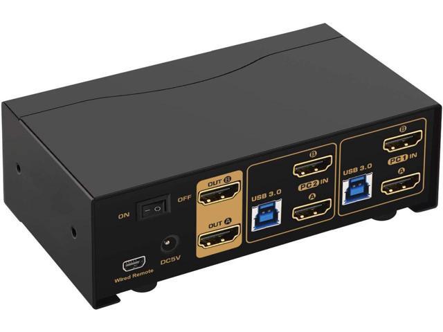CKL USB 3.0 HDMI KVM Switch Dual Monitor 2 Port Extended Display 4K 60Hz with Cables and Audio 922HUA-3