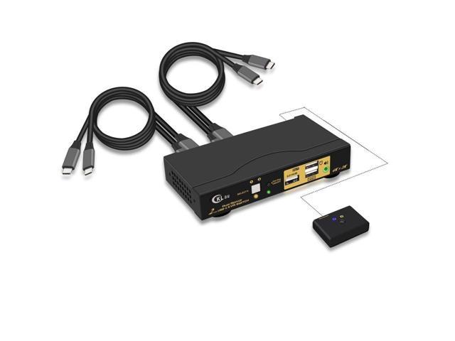 CKLau 4K@60Hz 2 Port USB C KVM Switch Dual Monitor, USB-C KVM Switch 2 Monitors with Audio, USB 2.0 Hub and Cables