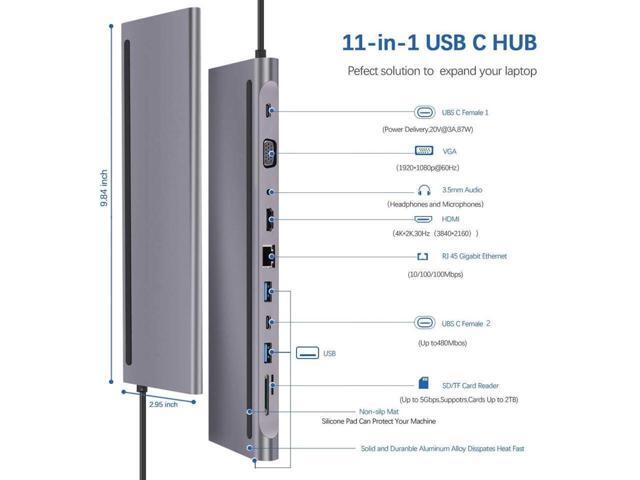 11 in 1 USB Type-C Hub to HDMI 4K VGA, Suitable for Samsung Dex Station, Universal Laptop Dock Hub with 87W PD Compatible with MacBook Pro / 2018...