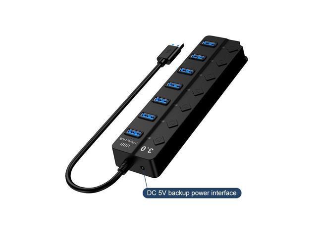USB 3.0 Hub, DEFEILIN 7 Port Powered USB Hub Expander Aluminum USB 3.0 Data Port hub with Universal 5V AC Adapter and Individual On/Off Switches...