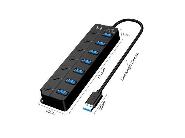 USB 3.0 Hub, DEFEILIN 7 Port Powered USB Hub Expander Aluminum USB 3.0 Data Port hub with Universal 5V AC Adapter and Individual On/Off Switches...