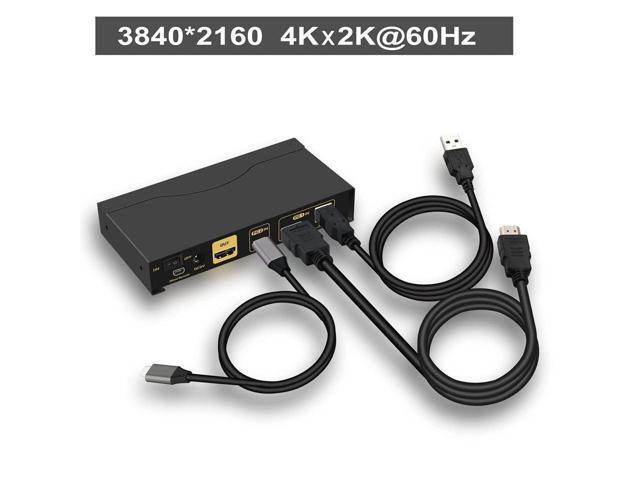 4K@60Hz 2 Port KVM HDMI + USB-C with Audio and Cables, HDMI KVM Switch USB C for 2 Mac/Computers/Mobile Phone Sharing Monitor Keyboard Mouse