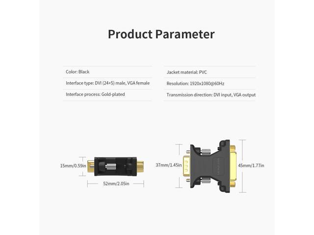 DVI to VGA Adapter DVI 24+5 Male to VGA Female Converter 1080P HD Gold-plated Adapter for PC Displayer Projector