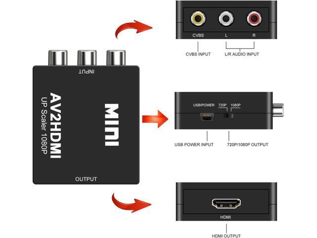 RCA to HDMI, AV to HDMI Converter, 1080P Mini RCA Composite CVBS AV to HDMI Video Audio Converter, with USB Power Cable for PC Laptop Xbox PS4 TV...