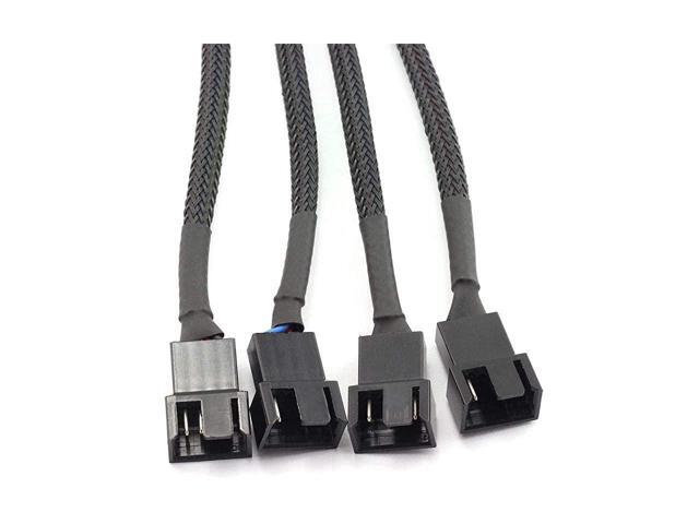 PWM Fan Splitter Cable 4 Pin Black Sleeved Case Fan Splitter Cable 1 to 4 Converter Braided Y Splitter Computer PC Fan Extension Power Cable 105...
