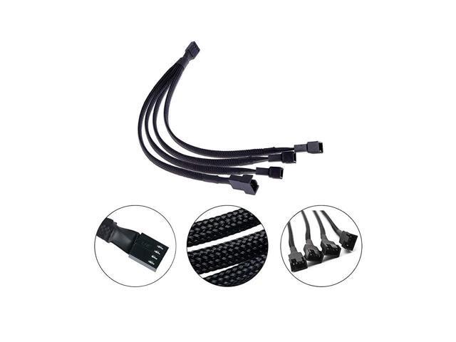PWM Fan Splitter Cable 4 Pin Black Sleeved Case Fan Splitter Cable 1 to 4 Converter Braided Y Splitter Computer PC Fan Extension Power Cable 105...