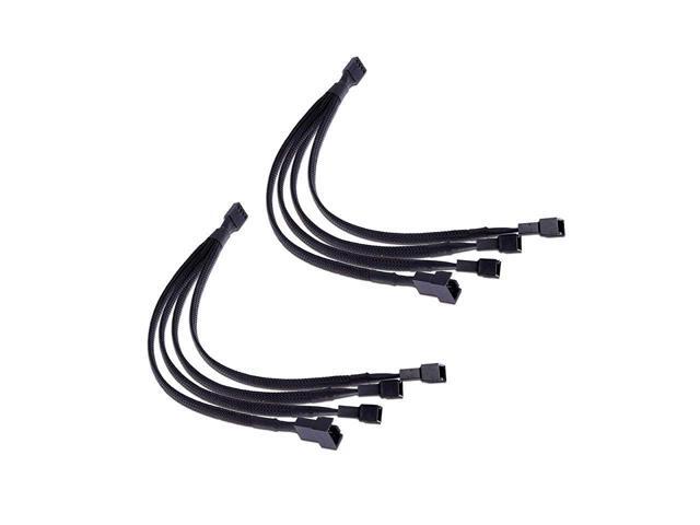 PWM Fan Splitter Cable 4 Pin Black Sleeved Case Fan Splitter Cable 1 to 4 Converter Braided Y Splitter Computer PC Fan Extension Power Cable 105...