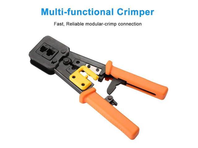 RJ45 Crimp Tool Pass Through Cat5 Cat5e Cat6 Crimping Tool for RJ45/RJ12 Regular and End-Pass-Through CAT5e Connectors with 50PCS Connectors, 50PCS...