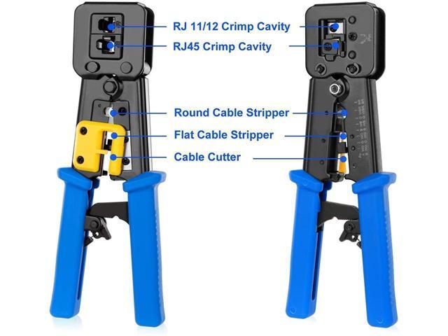 J45 Crimp Tool Kit Pass Thru Cat5 Cat5e Cat6 RJ45 Crimping Tool with 20PCS RJ45 Cat6 Pass Through Connectors, 20PCS Covers, 1 Network Cable...
