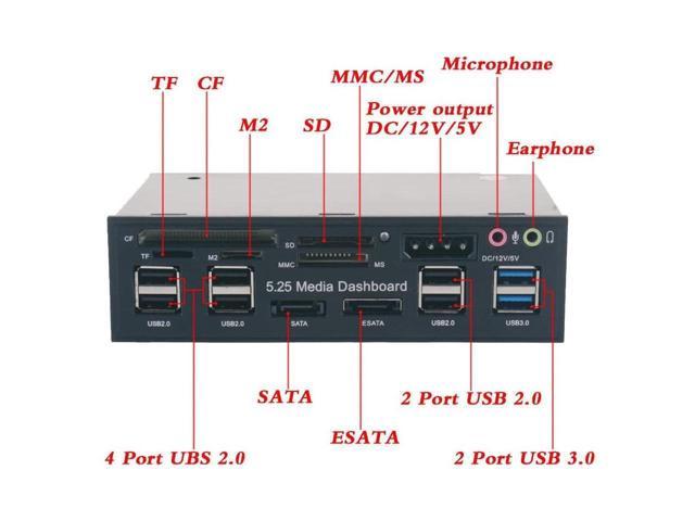 5.25 inch Multi-Function USB 3.0 Hub CF TF M2 SD MS Card Reader CD-ROM Front Panel Media Dashboard SATA eSATA Audio Headphone Mic