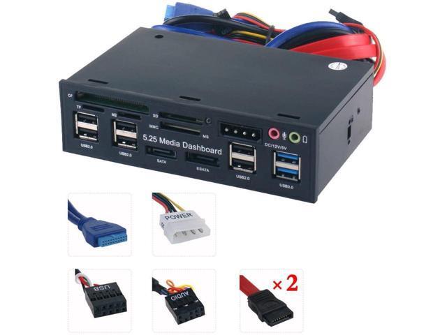 5.25 inch Multi-Function USB 3.0 Hub CF TF M2 SD MS Card Reader CD-ROM Front Panel Media Dashboard SATA eSATA Audio Headphone Mic