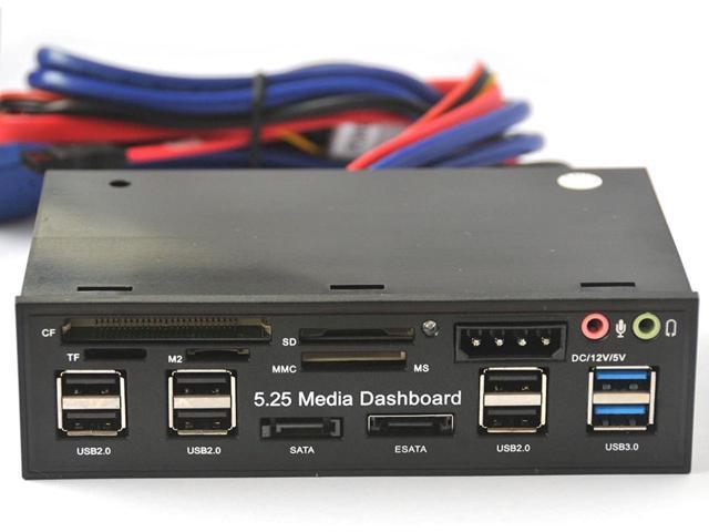 5.25 inch Multi-Function USB 3.0 Hub CF TF M2 SD MS Card Reader CD-ROM Front Panel Media Dashboard SATA eSATA Audio Headphone Mic