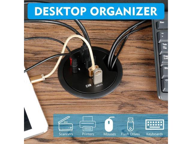 Desk-Fit (Diameter 3.14' or 80MM) 4 Port USB 3.0 Hub with 3.5mm Audio Mic Phone Jack/BC 1.2 USB Charger, 5V/2A Power Adapter for iPhone/Smart...
