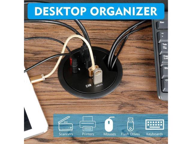 WDX Desk-Fit (Diameter 3.14' or 80MM) 4 Port USB 3.0 Hub with 3.5mm Audio Mic Phone Jack/BC 1.2 USB Charger, 5V/2A Power Adapter for iPhone/Smart...