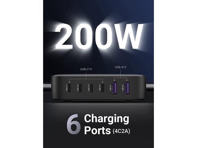 UGREEN Nexode 200W USB C Desktop Charger, 6 Ports GaN PD Fast Charger with 3FT USB C to C Charging Cable Compatible with MacBook Pro/Air, iPad,...