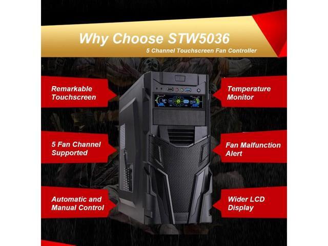 5.25' Fan Controller 5 Channel Touchscreen Fan Controller Temperature Monitor Automatic Speed Control LCD Front Panel for Computer Cooling Fans