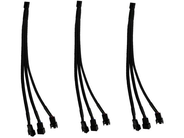3 Pack PWM Fan Splitter, Black Sleeved Braided Y Computer Fan Splitter,4 pin Fan Adapter Cable, CPU Fan Splitter 1 to 3 Converter,Fan Extension...