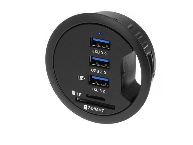 2.5' Grommet Hole - In Desk - USB 3.1 Gen I 3 Port Hub/ BC 1.2 USB Charger with SD Card Reader