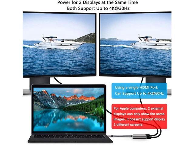4 in 1 Hub Type C to Dual HDMI-Compatible USB Hub 3.0 Port, USB C to Dual HDMI-Compatible Adapter 4K Compatible with MAC OS, Windows, Android, Linux