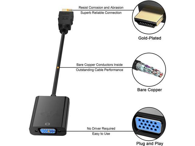 HDMI to VGA, Gold-Plated HDMI to VGA Adapter (Male to Female) for Computer, Desktop, Laptop, PC, Monitor, Projector, HDTV, Chromebook, Raspberry...
