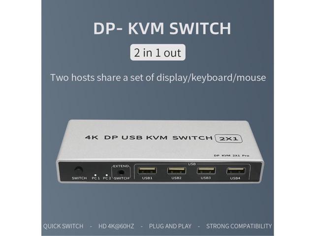 2 Ports Displayport KVM Switch Displayport USB Displayport KVM 144Hz DP Switcher 4KX2K/60Hz 2K/144Hz Displayport 2 in 1 out Displayport USB KVM...