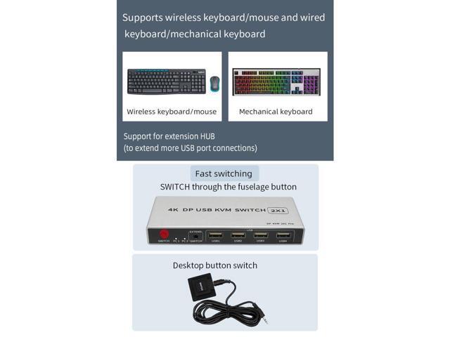 2 Ports Displayport KVM Switch Displayport USB Displayport KVM 144Hz DP Switcher 4KX2K/60Hz 2K/144Hz Displayport 2 in 1 out Displayport USB KVM...