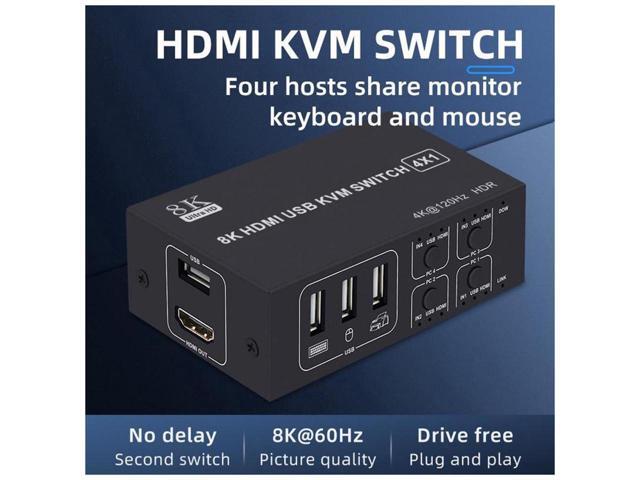 4x1 HDMI KVM Switch 4 Port, 8K @60Hz 4K@120Hz HDMI USB KVM HDMI Switch Share 4 Computers with One Monitor One-Button Swapping, 4 in 1 Out KVM...