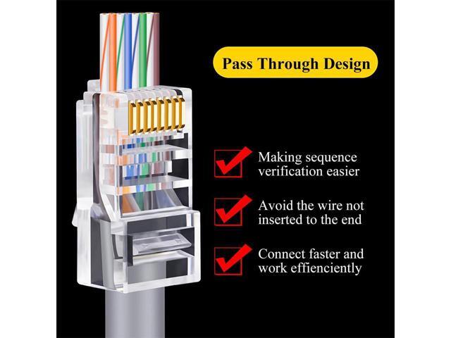 RJ45 Connector Cat6 Cat5 Terminals Gold Plated 8P8C Ethernet Pass Through Plug(100Pack)