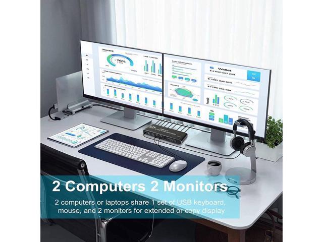 2x2 USB 3.0 KVM Switch 2 Monitors 2 Computers 2 in 2 Out, 2 Port Dual Monitor HDMI KVM switches with Audio, Keyboard Video Mouse Peripherals KVM...