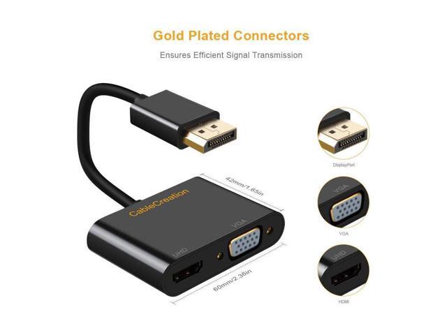 DisplayPort to HDMI VGA Adapter, CableCreation 2 in 1 DP Hub DP to HDMI VGA Converter, HDMI 2.0 Support UHD 4K@60Hz Video/ Audio, Black