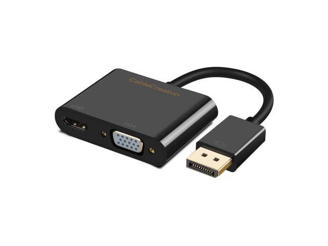 DisplayPort to HDMI VGA Adapter, CableCreation 2 in 1 DP Hub DP to HDMI VGA Converter, HDMI 2.0 Support UHD 4K@60Hz Video/ Audio, Black