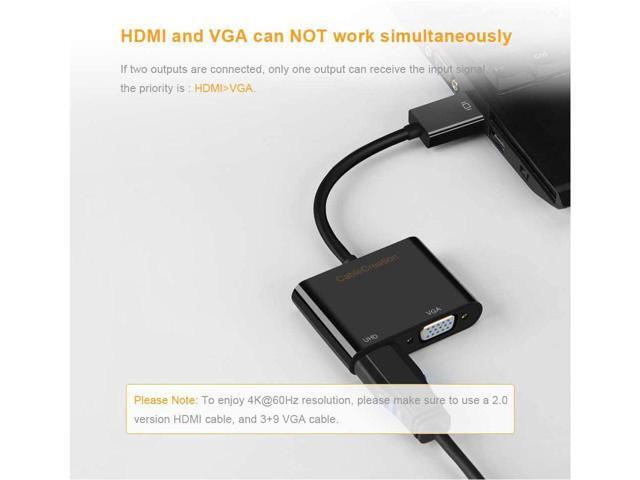 DisplayPort to HDMI VGA Adapter, CableCreation 2 in 1 DP Hub DP to HDMI VGA Converter, HDMI 2.0 Support UHD 4K@60Hz Video/ Audio, Black