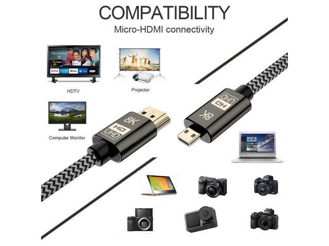 Micro HDMI to HDMI 2.1 8K Cable High Speed 8K@60Hz 4K@120Hz Male to Male Ultra HD HDR Adapter for Digital Cameras, camcorders, Tablets and Other...