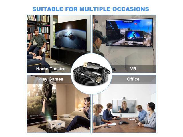 8K 4K DisplayPort Cable DP 1.4 8K@60Hz 4K@144Hz High Speed 32.4Gbps Optical Fiber Slim and Flexible DP to DP Cable 15m 55ft