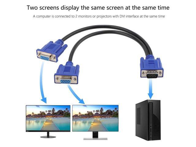 VGA Monitor Y-Splitter Cable,VGA 1 Male to Dual 2 VGA Female Adapter Converter Video Cable for Screen Duplication - 1 Foot