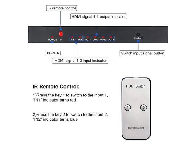 4K@60Hz HDMI Audio Extractor Splitter Switcher 2 in 4 Out with Remote, MOYOON 2-Port HDMI Switch with SPDIF Audio 3.5mm, Support 4K, 3D, HDMI2.0,...