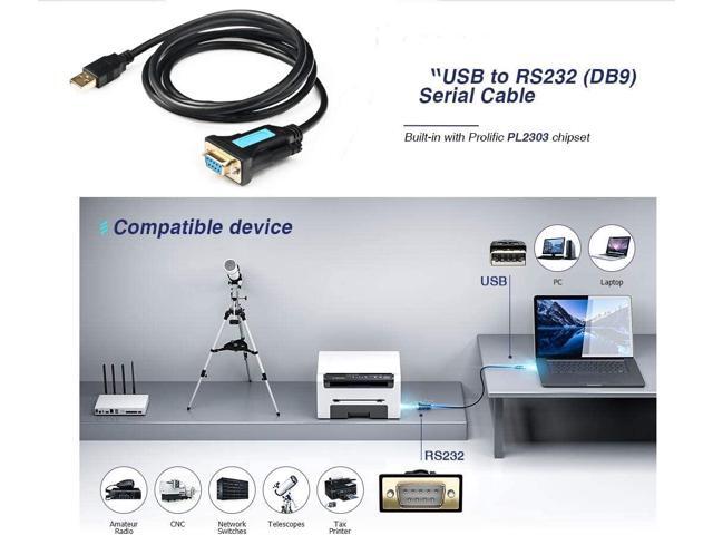 CABLEDECONN USB to RS232 Adapter with Prolific PL2303 Chipset USB2.0 Male to RS232 Female DB9 Serial Cable 2m 6ft for Windows XP,Windows...