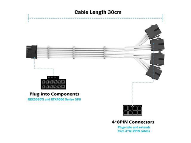 RTX 4090 4080 4070TI 16Pin(12+4) to 4x8Pin PCI-E 5.0 Sleeved Extension Cable,12Pin to 4x8Pin Compatible 4090 4080 4070TI Series and...