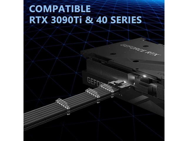 RTX 3090TI 4090 16Pin(12+4) to 3x8Pin PCI-E 5.0 Sleeved Extension Cable,12Pin to 3x8Pin Compatible 3090ti and RTX4090 4080 Series,13inch with Cable...