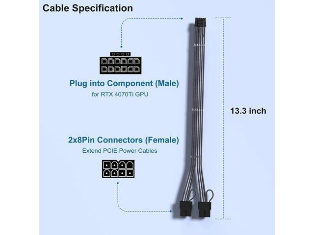 Visit Best electronics Store FOLLOW RTX 4070Ti PCIe 5.0 Power Cable Extender, 12VHPWR 16Pin(12+4) Male to 2x8Pin Female 16AWG Sleeved Extension...